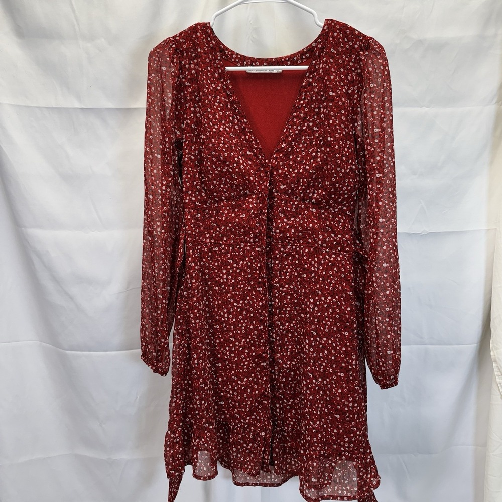 Abercrombie and Fitch Red Floral Button Down V Neck Tie Back Dress‎ Size Small